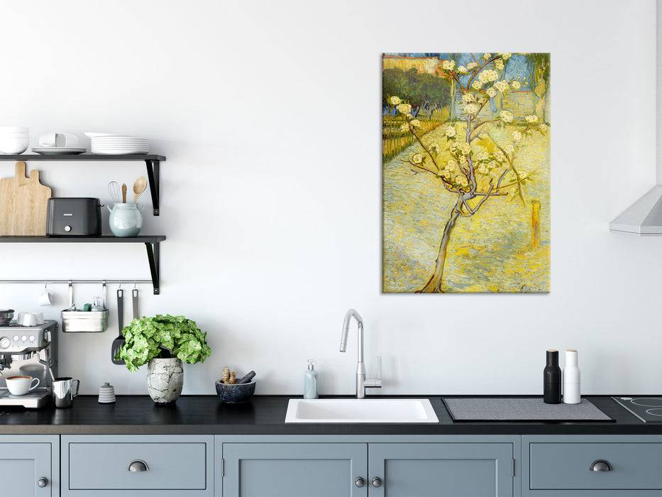 Pixxprint Vincent Van Gogh - Blühender kleiner Birnenbaum , Glasbild Black Friday Preise