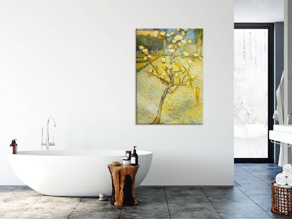 Pixxprint Vincent Van Gogh - Blühender kleiner Birnenbaum , Glasbild Black Friday Preise