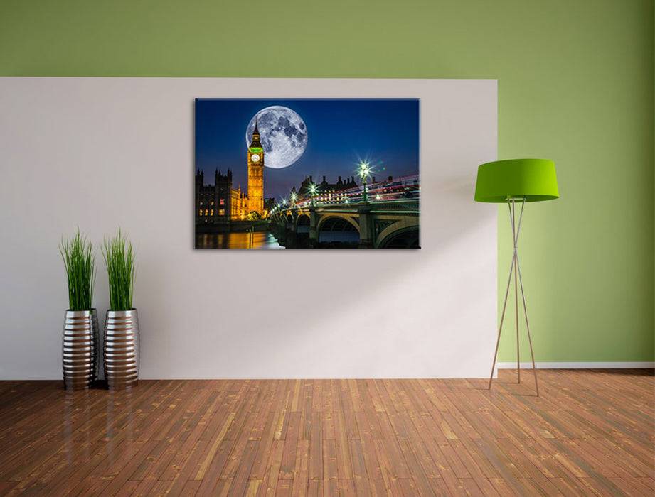 Pixxprint Big Ben vor Mond in London, Leinwandbild Kostenloser Versand