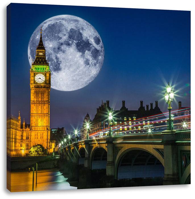 Pixxprint Big Ben vor Mond in London, Leinwandbild Kostenloser Versand
