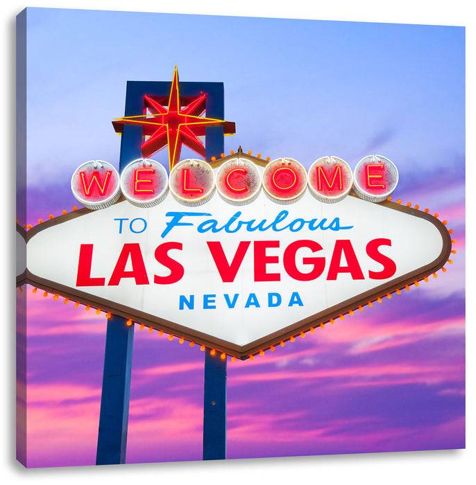 Pixxprint Las Vegas Ortsschild abends, Leinwandbild Fabrikpreis