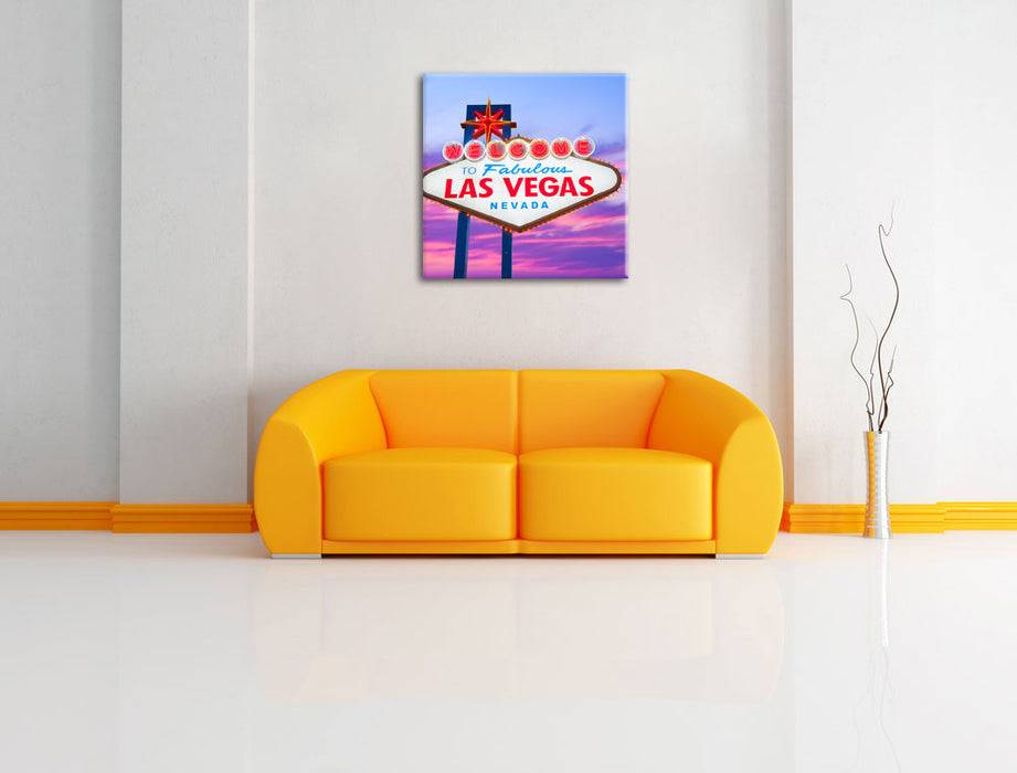Pixxprint Las Vegas Ortsschild abends, Leinwandbild Fabrikpreis