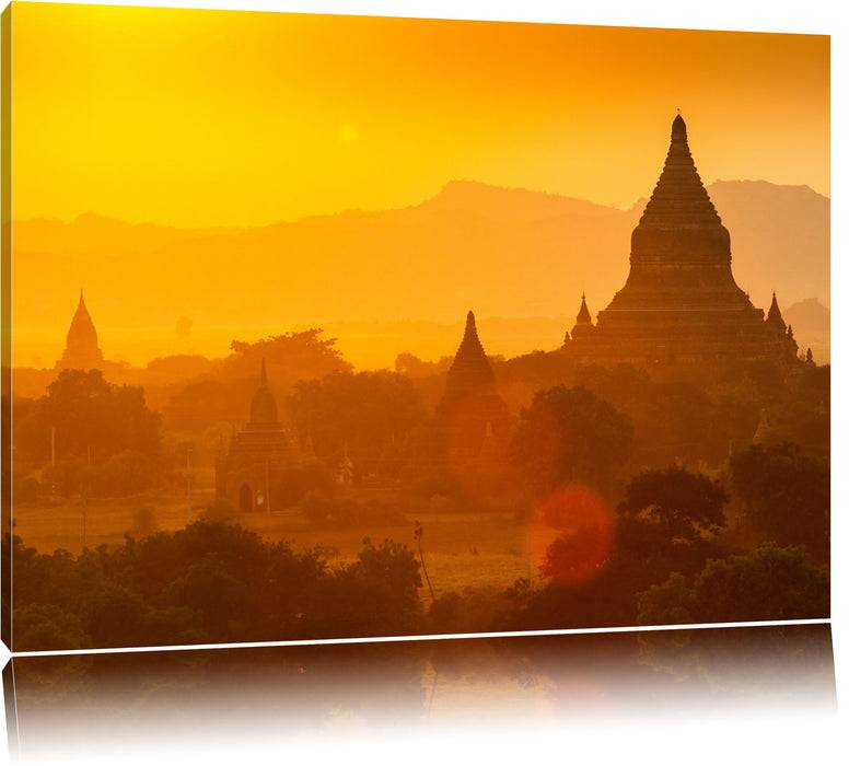 Pixxprint Buddha Tempel im Sonnenuntergang, Leinwandbild