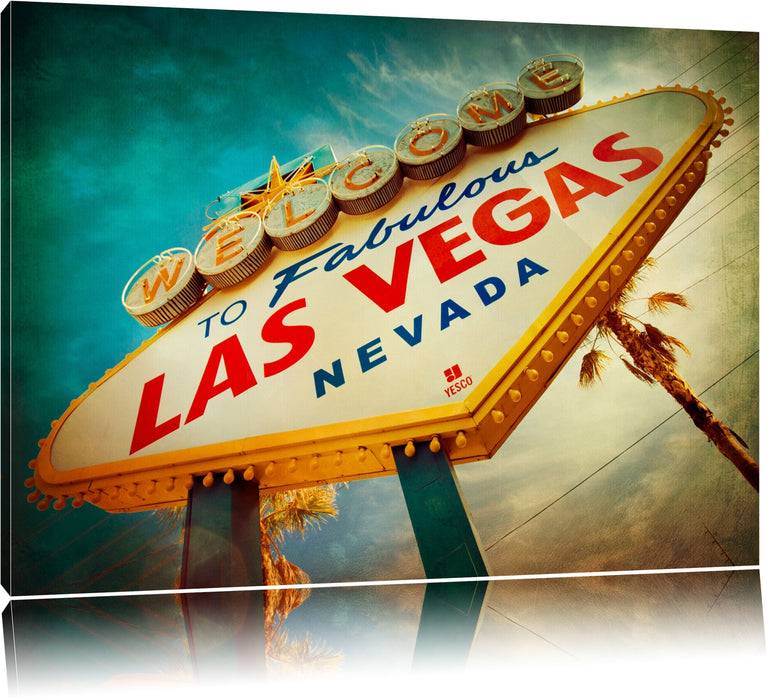 Pixxprint Las Vegas Retro Look, Leinwandbild Flash Sale