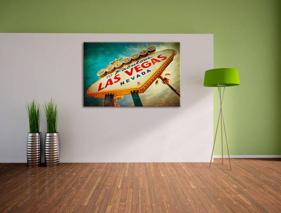 Pixxprint Las Vegas Retro Look, Leinwandbild Flash Sale