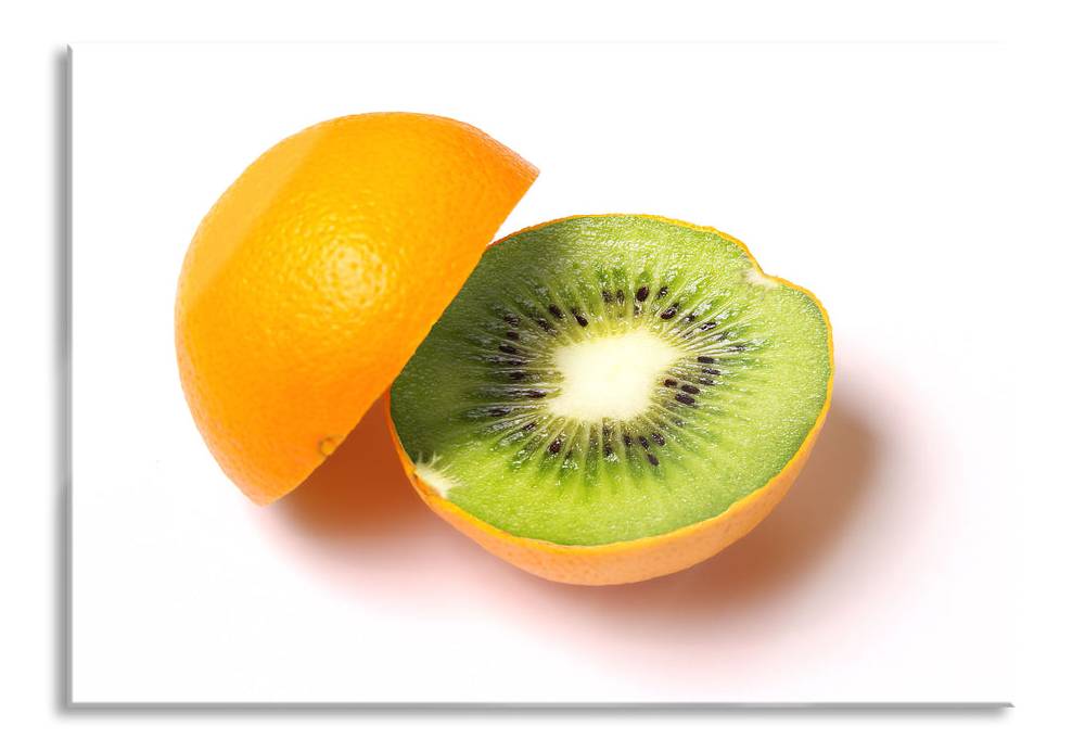 Pixxprint Leckere Kiwi mit Orangenschale, Glasbild Begrenztes Angebot