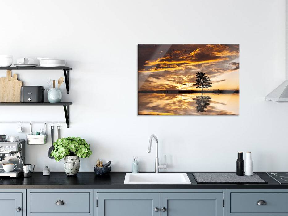 Pixxprint Einsamer Baum auf Insel, Glasbild Exklusivangebot