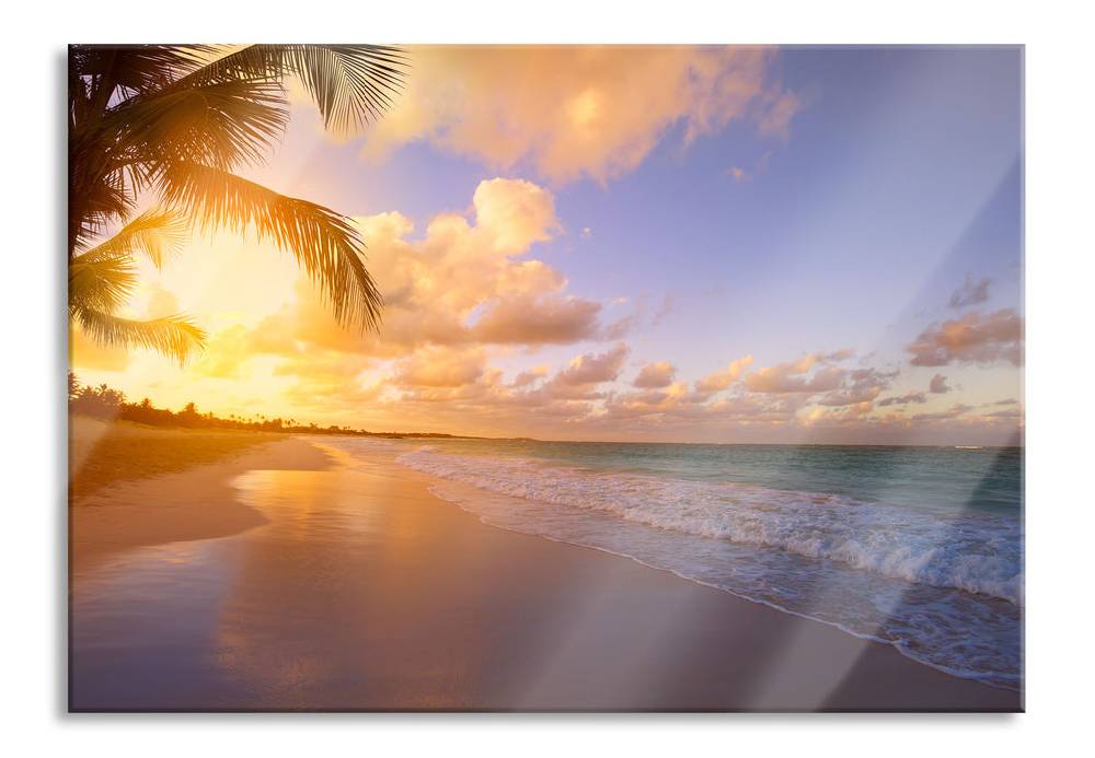 Pixxprint Strand bei Sonnenuntergang, Glasbild