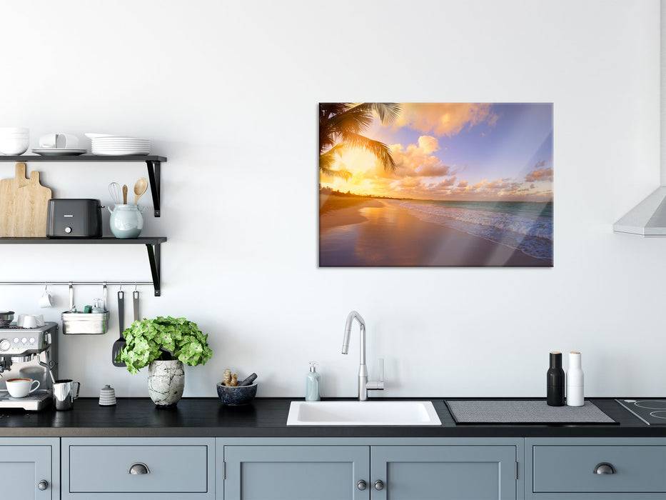 Pixxprint Strand bei Sonnenuntergang, Glasbild Preisnachlass