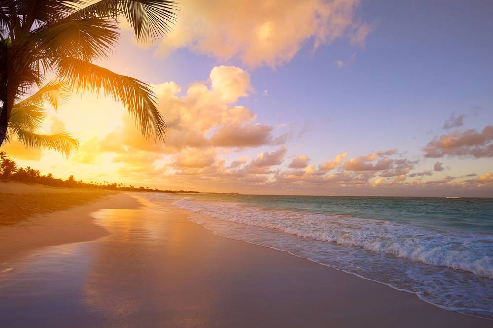 Pixxprint Strand bei Sonnenuntergang, Glasbild Preisnachlass