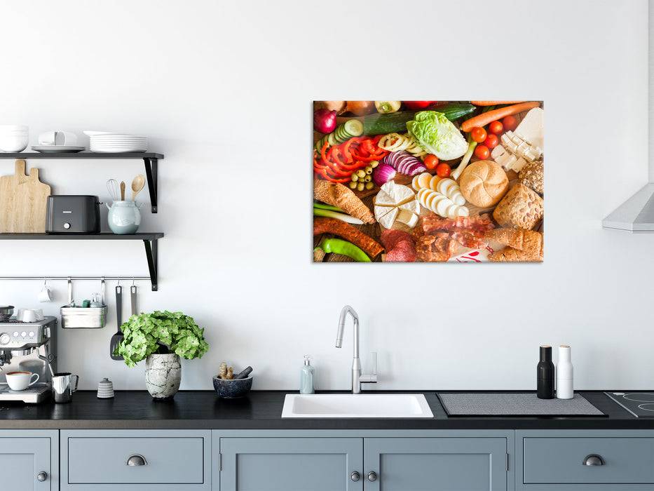 Pixxprint Leckeres herzhaftes Frühstück, Glasbild Black Friday