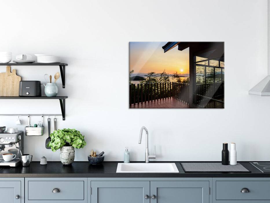 Pixxprint Haus am See bei Sonnenuntergang, Glasbild Cyber Monday