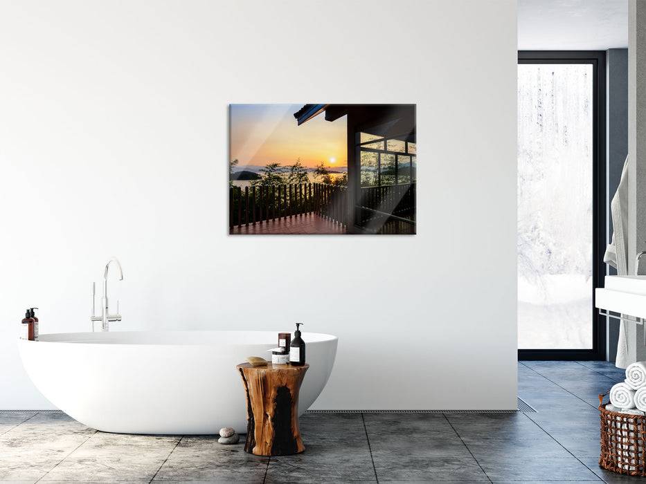 Pixxprint Haus am See bei Sonnenuntergang, Glasbild Cyber Monday