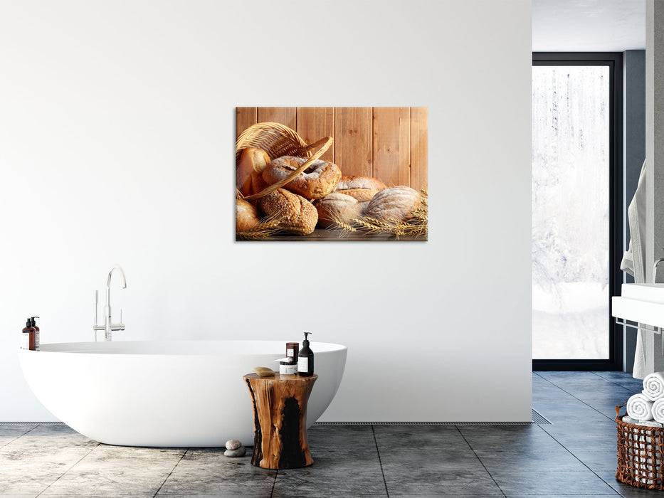 Pixxprint Korb mit leckerem frischen Brot, Glasbild Osterangebot