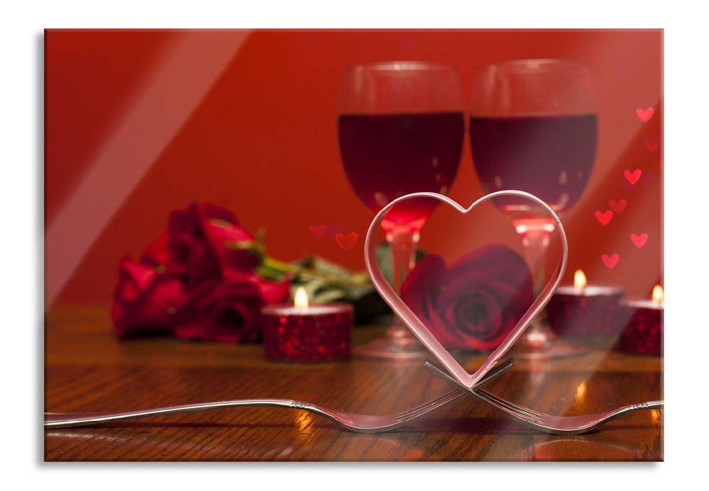 Pixxprint Romantisches Dinner mit Rosen, Glasbild