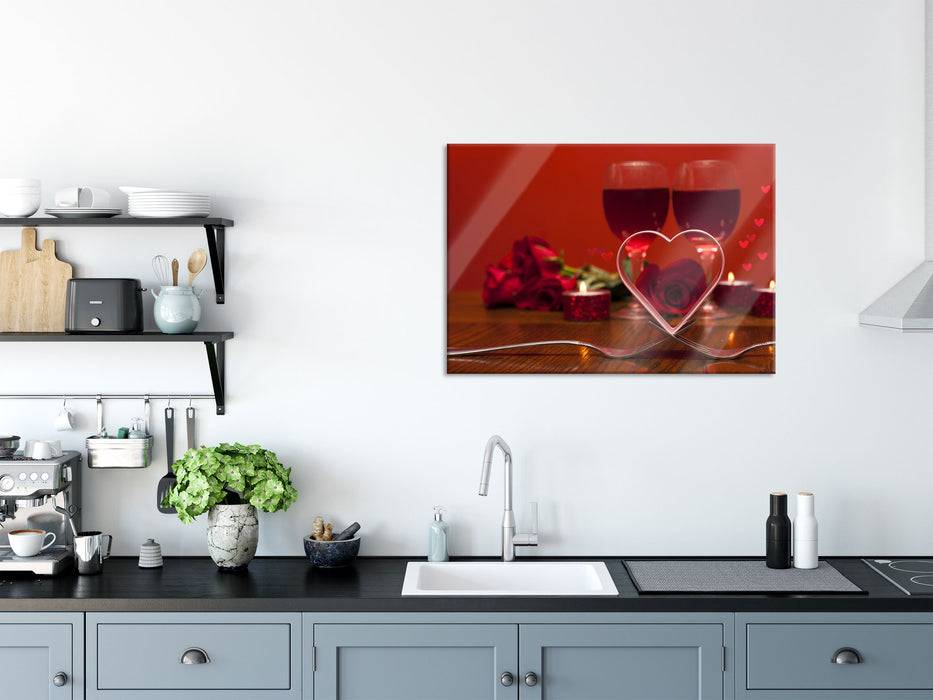 Pixxprint Romantisches Dinner mit Rosen, Glasbild Lagerräumung