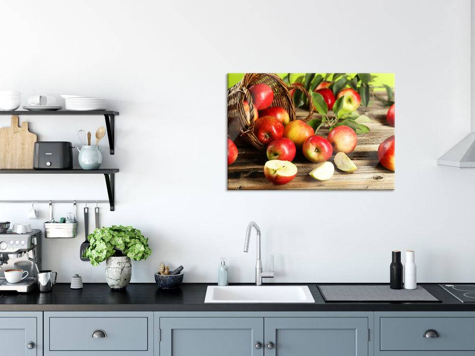 Pixxprint Korb mit Äpfeln, Glasbild Heißer Verkauf