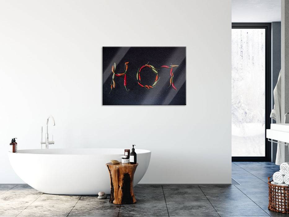 Pixxprint Chilis zu dem Wort Hot geformt, Glasbild Zeitlich begrenztes Angebot