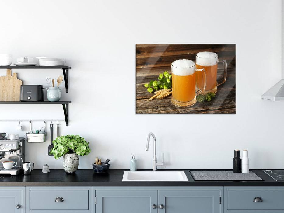 Pixxprint Köstliches Bier mit Hopfenblüten, Glasbild Große Rabatte