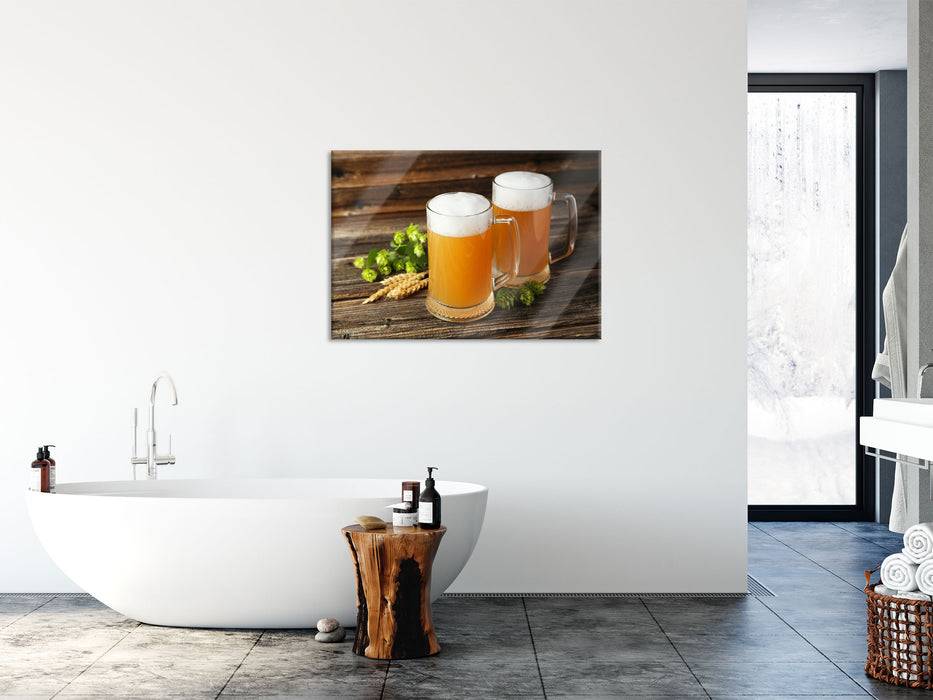 Pixxprint Köstliches Bier mit Hopfenblüten, Glasbild Große Rabatte