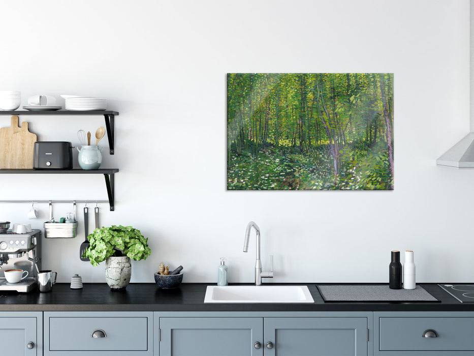 Pixxprint Vincent Van Gogh - Bäume und Unterholz , Glasbild Räumungsverkauf