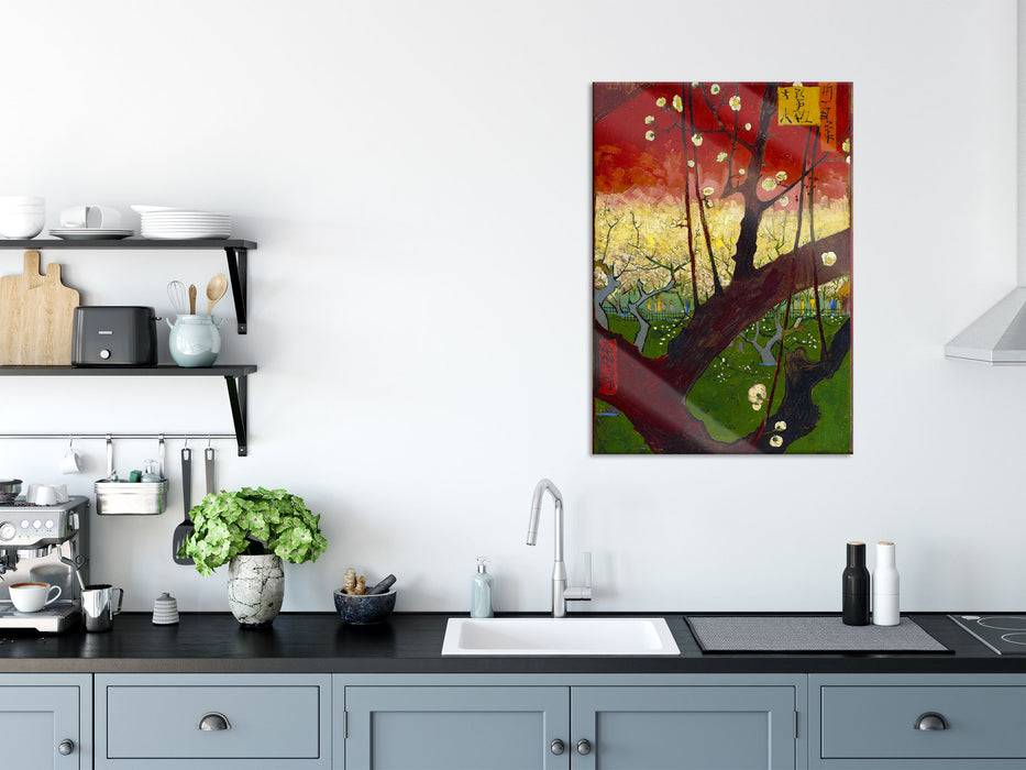 Pixxprint Vincent Van Gogh - Blühender Pflaumenbaumnach Hiroshi, Glasbild Riesige Ersparnisse