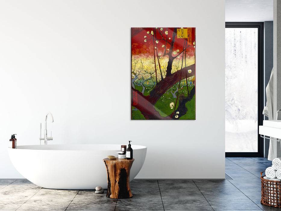Pixxprint Vincent Van Gogh - Blühender Pflaumenbaumnach Hiroshi, Glasbild Riesige Ersparnisse