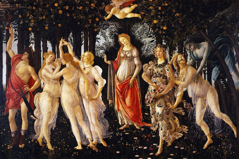 Pixxprint Sandro Botticelli - Frühling Primavera, Glasbild Letzte 3 Tage