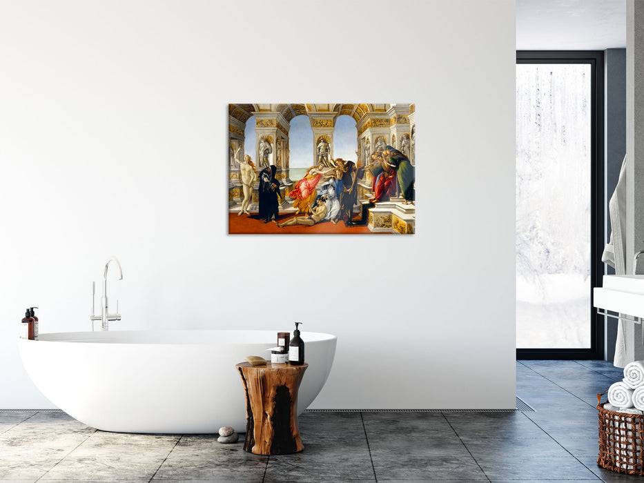 Pixxprint Sandro Botticelli - Die Verleumdung des Apelles , Glasbild Zeitbegrenzte Promotion