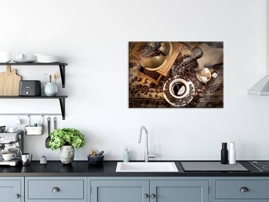 Pixxprint Kaffee mit Kaffeemühle, Glasbild Bis zu 55% Rabatt