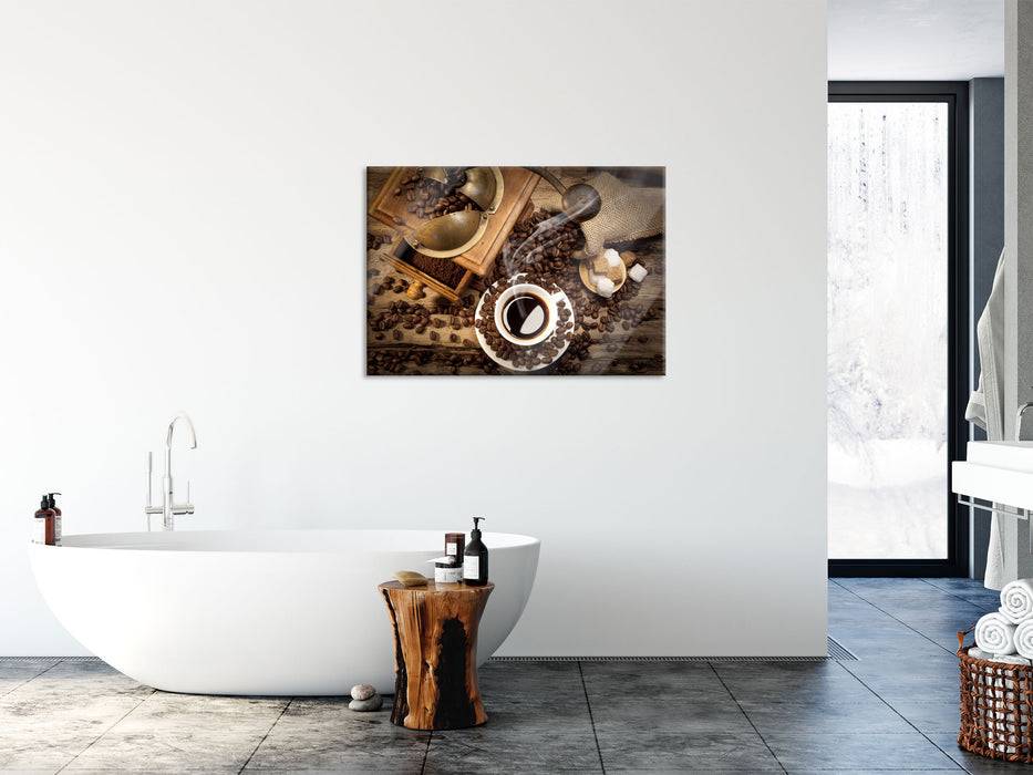 Pixxprint Kaffee mit Kaffeemühle, Glasbild Bis zu 55% Rabatt