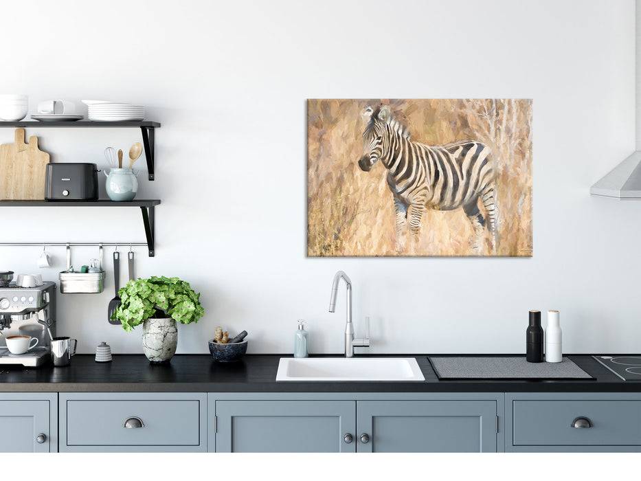 Pixxprint Anmutiges Zebra in Savanne, Glasbild Nur noch ein Tag übrig