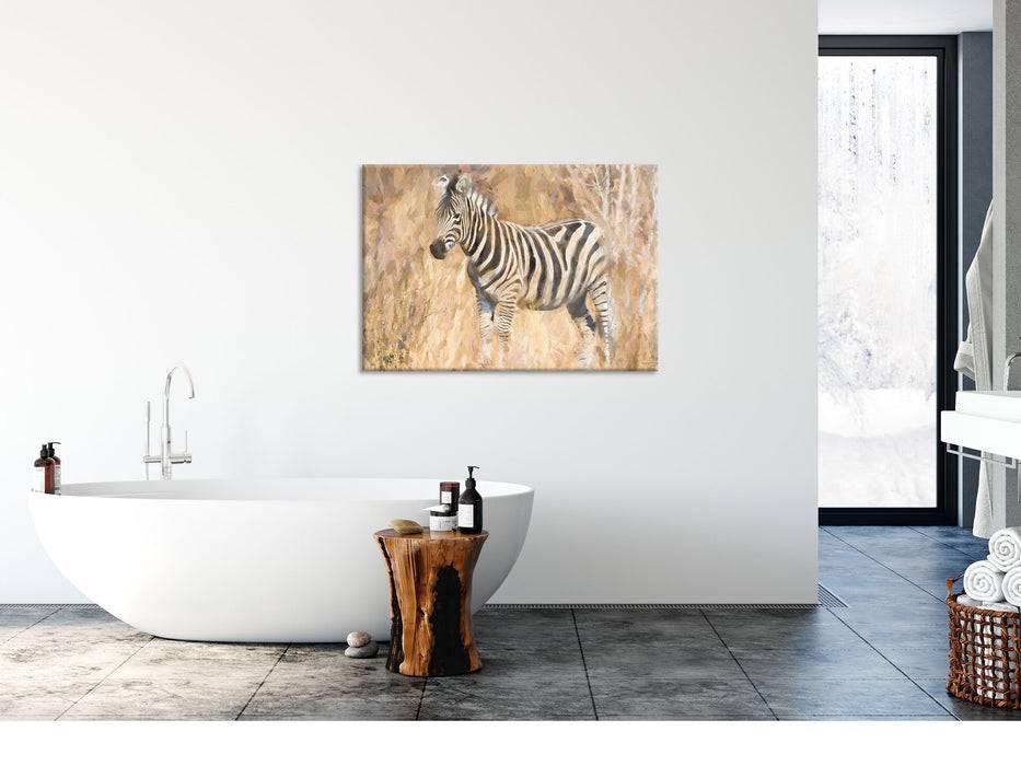 Pixxprint Anmutiges Zebra in Savanne, Glasbild Nur noch ein Tag übrig