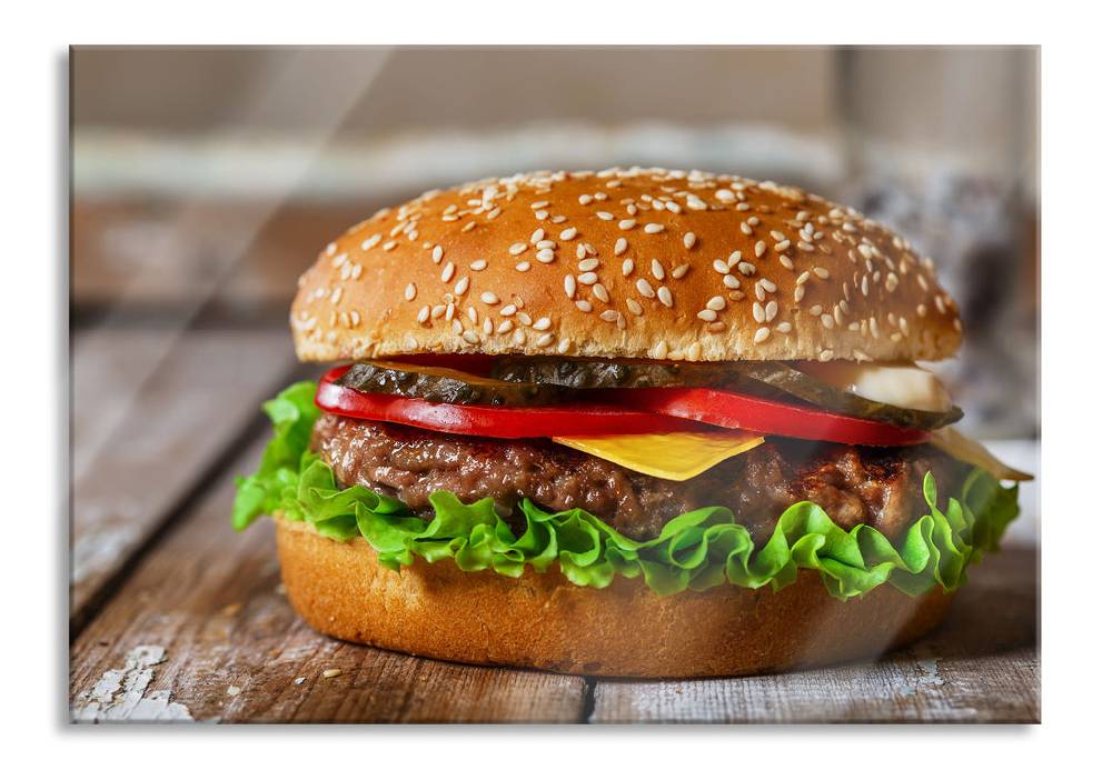 Pixxprint Burger mit Tomaten, Glasbild