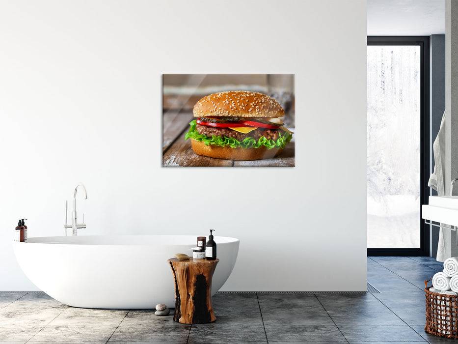 Pixxprint Burger mit Tomaten, Glasbild Super Rabatt
