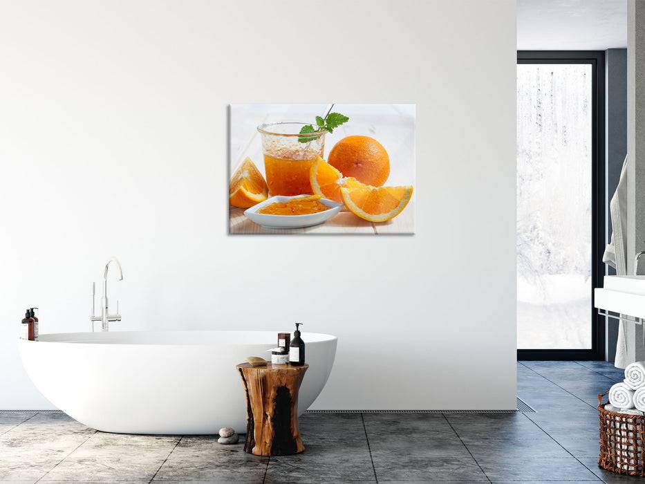 Pixxprint Frische Orangenmarmelade, Glasbild Riesige Rabatte
