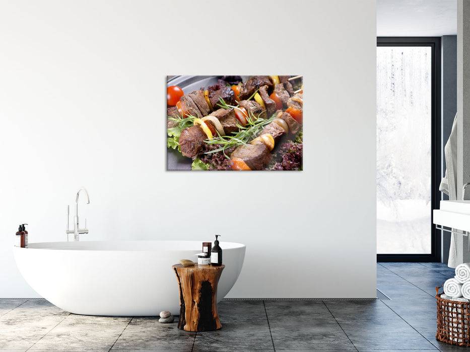Pixxprint Leckerer Schaschlik Fleischspieß, Glasbild zollfrei