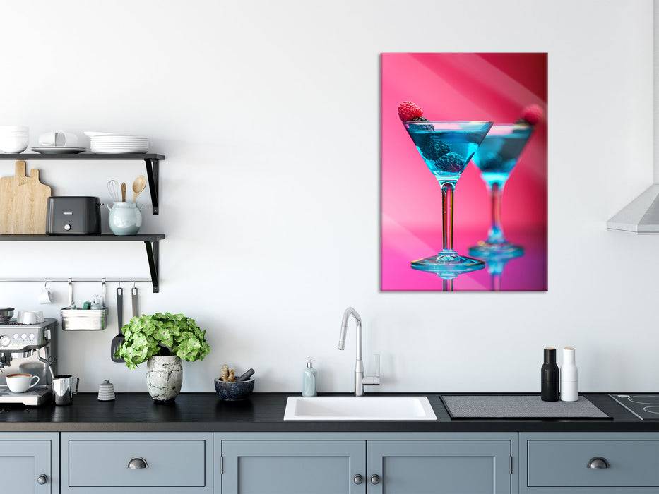 Pixxprint Cocktails mit Himbeeren, Glasbild Outlet
