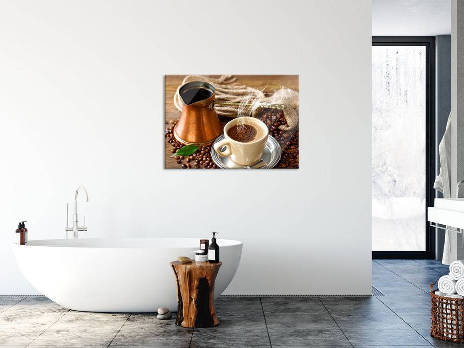 Pixxprint Frisch Kaffee mit Kaffeebohnen, Glasbild Hotsell