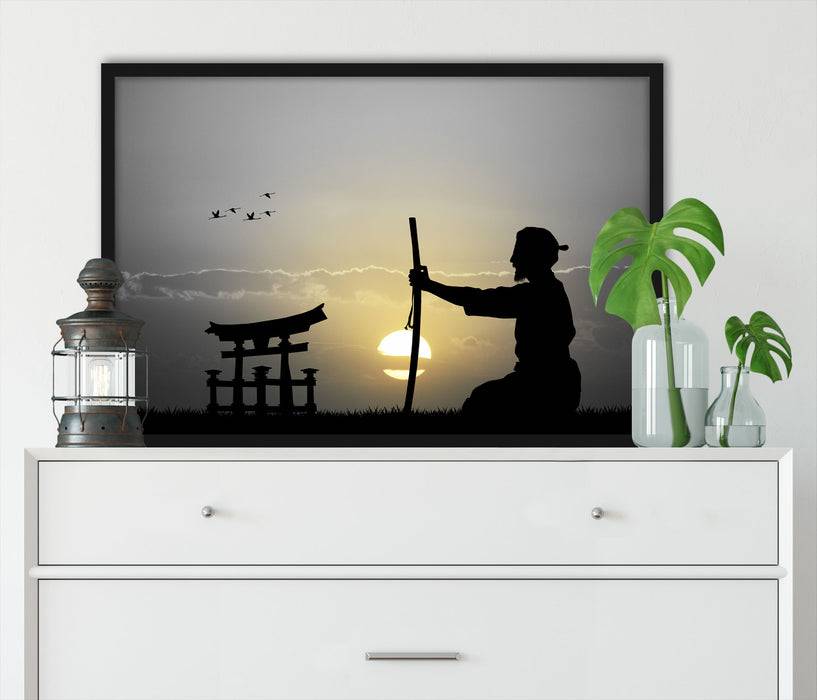 Pixxprint Samurai-Meister vor Horizont, Poster mit Bilderrahmen Blitzverkäufe