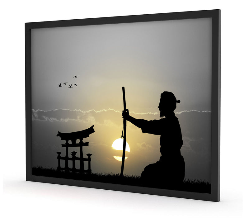 Pixxprint Samurai-Meister vor Horizont, Poster mit Bilderrahmen Blitzverkäufe