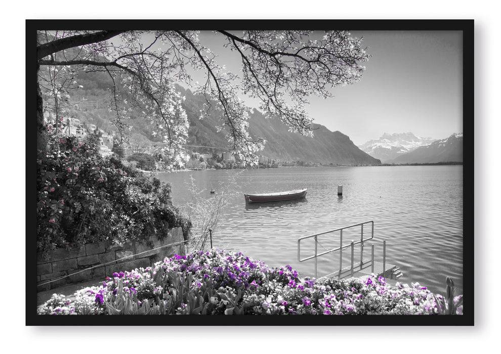 Pixxprint Genfer See im Sonnenschein, Poster mit Bilderrahmen Sonderangebot