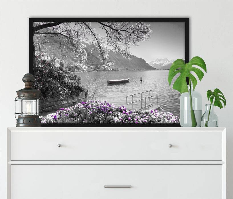 Pixxprint Genfer See im Sonnenschein, Poster mit Bilderrahmen Sonderangebot