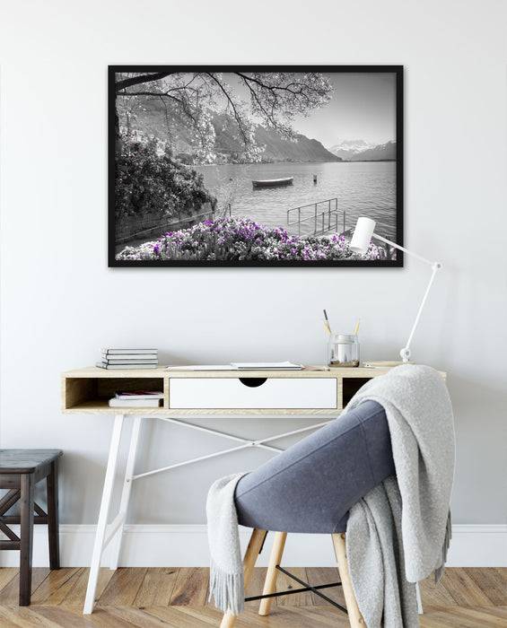 Pixxprint Genfer See im Sonnenschein, Poster mit Bilderrahmen Sonderangebot