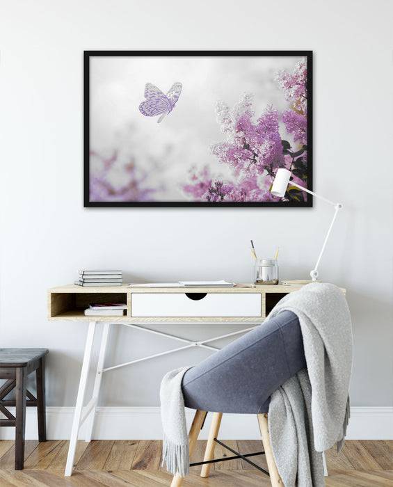 Pixxprint Schmetterling Kirschblüten, Poster mit Bilderrahmen Rabatt