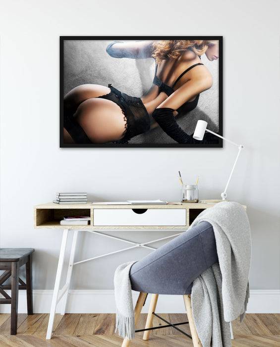 Pixxprint attraktive Frau in sexy Dessous, Poster mit Bilderrahmen Online Shopping