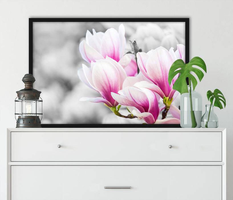 Pixxprint zarte rosa farbende Blüten, Poster mit Bilderrahmen Osterangebot