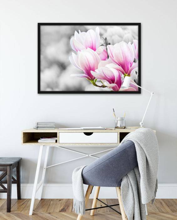 Pixxprint zarte rosa farbende Blüten, Poster mit Bilderrahmen Osterangebot