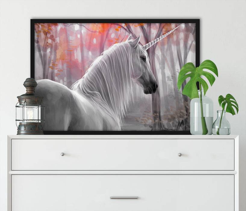 Pixxprint Einsames Einhorn im Wald, Poster mit Bilderrahmen Muttertagsangebot