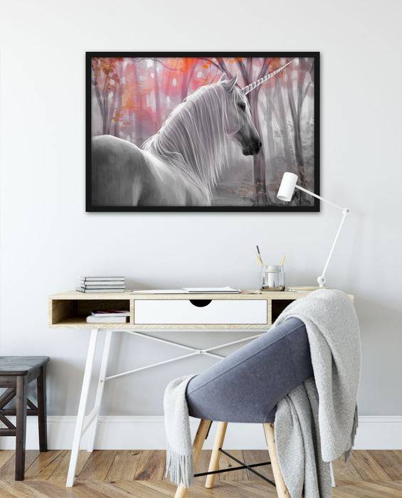 Pixxprint Einsames Einhorn im Wald, Poster mit Bilderrahmen Muttertagsangebot